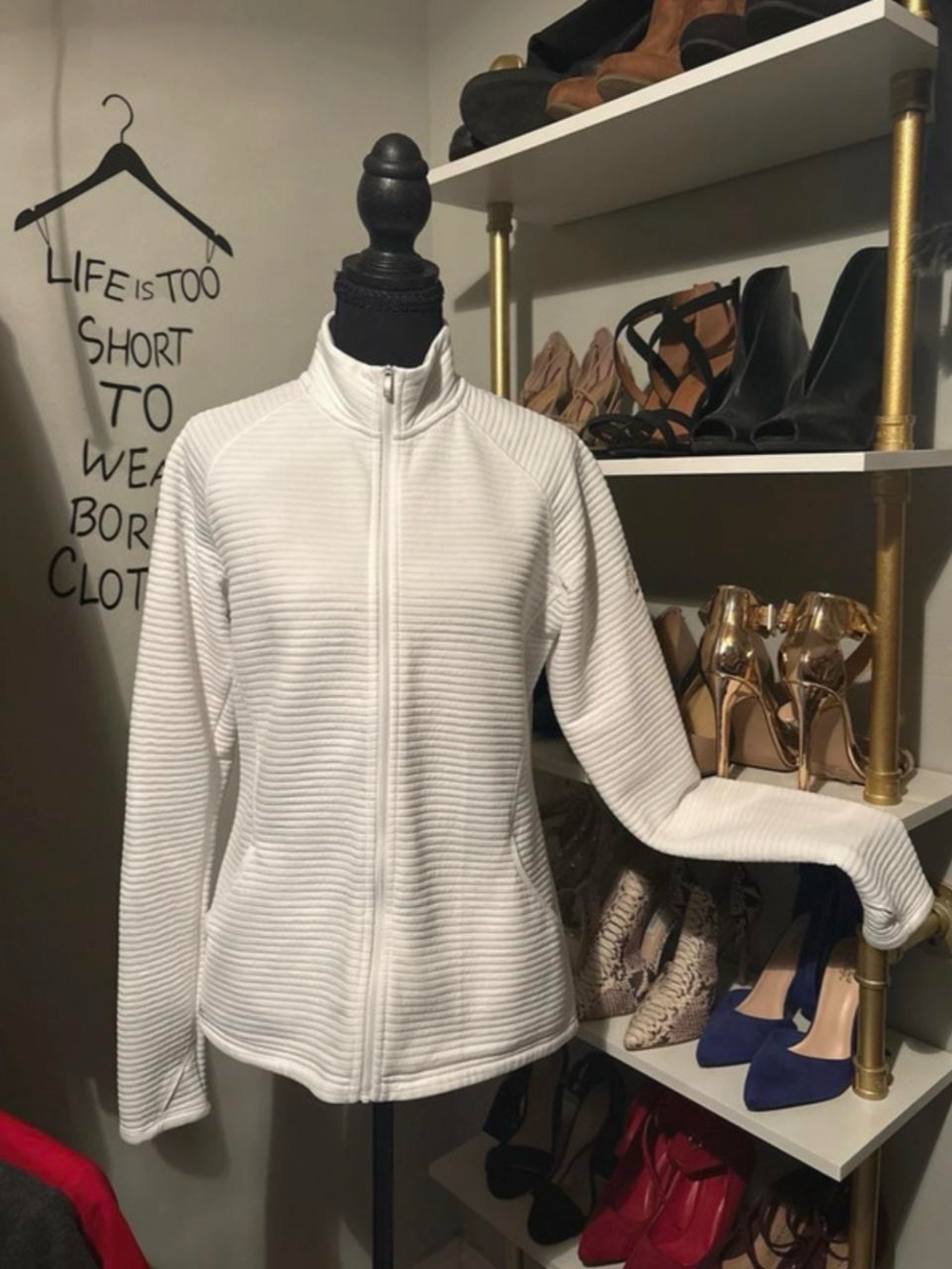 adidas White Ribbed Full-Zip Utility Jacket